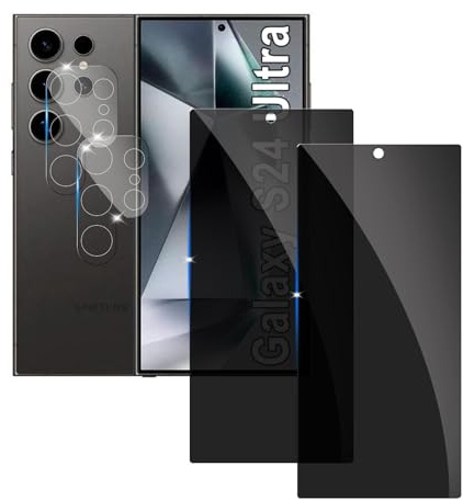 Lyphpe 【2+2 Pack】 Privacy Screen Protector for samsung galaxy S24 Ultra and (2 Pack) Camera Lens Protector 9H Tempered Glass Anti-Spy Private Film Compatible for Samsung S24 Ultra Case Friendly