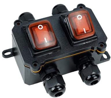 Interrupteur à bascule marche/arrêt avec témoin lumineux IP65, boîtier étanche, interrupteur à bascule en ligne pour lampes de terrasse et de jardin (L)