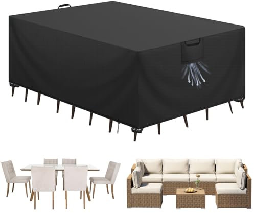 Aujink Abdeckung Gartenmöbel Winterfest, Wasserdichte Schutzhülle Gartenmöbel 420D Oxford Anti-UV Abdeckplane für Gartentische Terrassenmöbel Regenschutz und Staubfest Abdeckhaube Schwarz 180x120x74cm