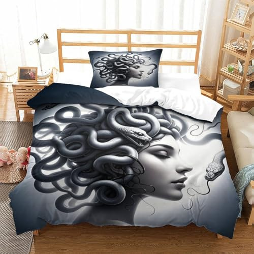 LILIlaobiao Skizzen Gorgon Medusa Bettwäsche 135x200cm Mit 1 Kissenbezüge: 80 X 80cm, Snake haired Motive Bettbezug Komfortabel Quilt Cover Atmungsaktiv Single Size