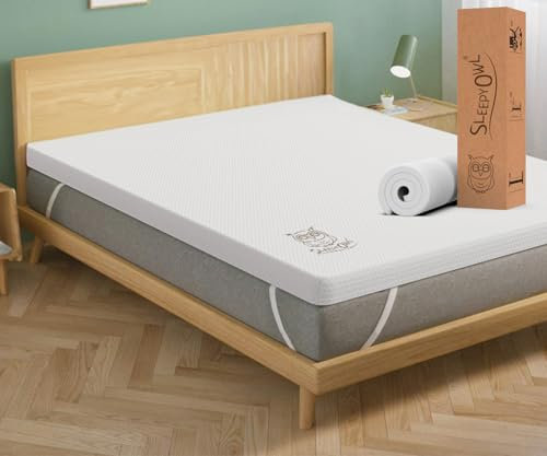 SLEEPY OWL Memory Foam Mattress Topper Bed, Super King 7cm Thick Gel Infused Orthopedic Mattress Pad, Washable Removable Zipped Cover with Elastic Straps (180x200, 7 cm)