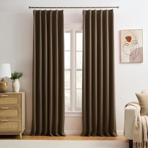 KEQIAOSUOCAI Braune Verdunkelungsvorhänge, extra lang, Quetschfalten, Wohnzimmervorhänge, Thermo-Plissee-Vorhänge, Paneele für Zuhause, Hotel, Büro, 101,6 cm B x 381 cm L, 2er-Set