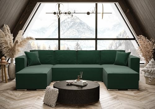 AXLIVING Grün Ecksofa mit Schlaffunktion U-Form Vinoria 327 cm
