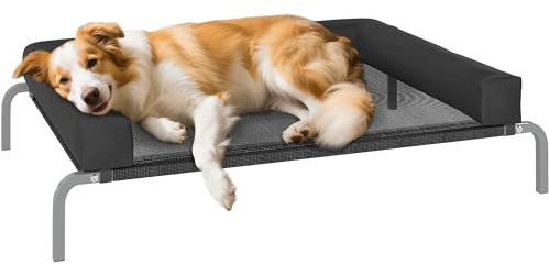 PawHut Lit surélevé pour Chien rafraichissant, lit de Camp pour Chiens intérieur extérieur Portable, avec Oreiller en Forme de U, Maille Respirante, résistant aux morsures, 110 x 75 x 30 cm, Noir
