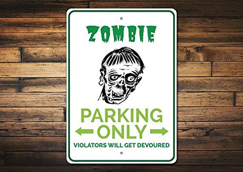 Yelacecca Cartel de aparcamiento de zombies, decoración de zombies, letrero de zombi, regalo para amantes de los zombies, letrero de habitación zombi, zombi, chico zombi, letrero de metal retro de 8 x