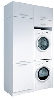 Laundreezy Waschraum Komplett-Set, Weiß - Modulares Schranksystem für Waschküche & Hauswirtschaftsraum - 128 x 238 x 68 cm (B/H/T)