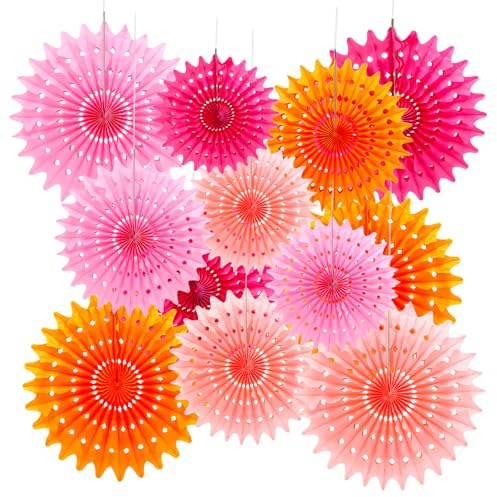 QGGTQG Papier Fächer Hängende Papier Fächer Dekoration Party Dekorationen | 12 Stück Kindergeburtstag Deko Tissue Blumen für Geburtstagsdeko Baby Shower Hochzeit (Pink-Serie)
