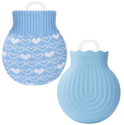 Wärmflasche Klein,Mini Wärmflasche mit Bezug,240ML Auslaufsichere Wärmeflasche,Weiche Flauschig Wärmeflasche zur Schmerzlinderung,Gummi Wärmeflasche,Handwärmer für Kinder Erwachsene(Blau)