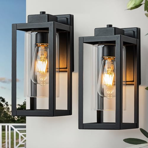 FTL Zweier-pack Wandleucht Aussen, Moderne Außenwandleuchten, E27 Ausenbeleutung Hauswand, Mattschwarz Wandlampe Aussen Laterne, IP44 Wasserdicht Terrassenbeleuchtung für Garten, Veranda,Villa