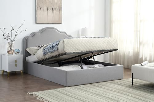 Home Treats Ottoman Bed with Mattress Small Double 4ft High Headboard Storage Bed Upholstered Pocket Sprung Mattress Grey Linen