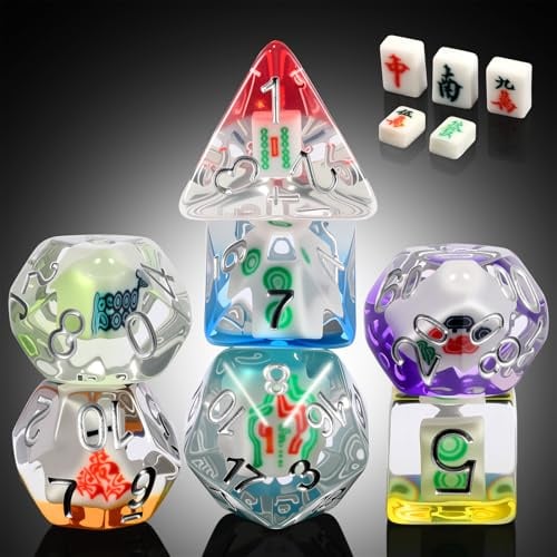 Mahjong Resin DND Dice,DNDND 7PCS Dungeons and Dragons Dice Set with Velvet Bag for DND Role Playing Games and Tabletop Games(Mahjong