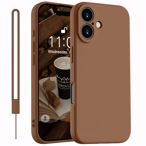 Kukiwhy für iPhone 17 Hülle Silikon mit 1 Lanyard, Brown | Handyhülle für iPhone 17 Dünn Slim mit Microfiber, Upgraded Rundumschutz Kratzfest Schutzhülle