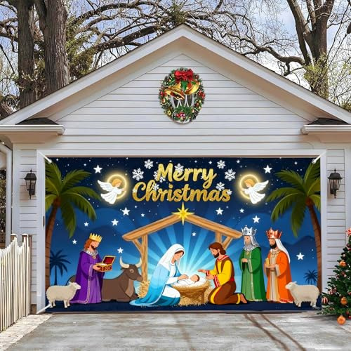 Banner für Garagentore, Weihnachten, Weihnachtsmann, Schneemann, Krippe, Wanddekoration, Hintergrund für Türen, Garten, Hintergründe, Partydekoration