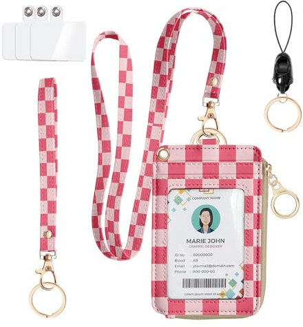 Bolimoss Gemusterte Lanyard-Geldbörse mit Ausweishalter RFID Handgelenkschlaufe Schlüsselbund-Geldbörse für Damen Reißverschluss-Kartenhalter mit Ausweisfenster, seitlicher Reißverschluss