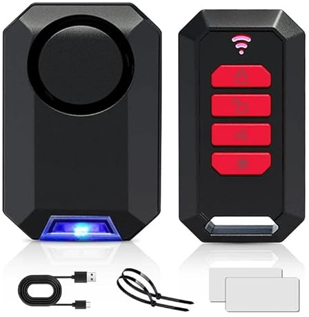 Alarme Vélo, Alarme sans Fil pour Vélo/Moto, Alarme Antivol étanche 113 DB avec Télécommande, Dispositif Antivol pour Motos et Véhicules, Sirène sans Fil pour Motos, Scooters et Portes