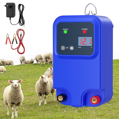 GJCrafts Weidezaungerät mit LCD Anzeige,Elektrozaungerät für 10 KM zur Abwehr von Wildtieren,1.5 Joule 10.5KV Ausgangsleistung,12V zur Abwehr von Raubtieren,zum Einzäunen von Rindern,Kühen und Vieh