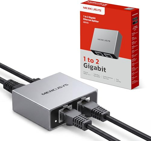 NEW MERCUSYS MEH25 Ethernet Splitter, 1 to 2 Gigabit Network Switch | Gigabit High-Speed Ethernet Switch, Aluminum Alloy, Plug & Play, RJ45 Internet Splitter for TV, Xbox, Router, Laptop/PC