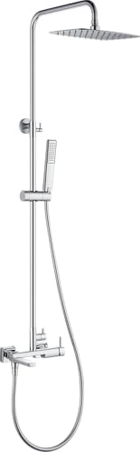 Columna Ducha Monomando con Grifo para Bañera y Barra Extensible Acero Inoxidable S.304 | Rociador Extraplano 20x30 cm Efecto Lluvia Antical + Ducha de Mano | IMEX Toscana