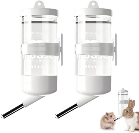 Pack de 2 Bebedero Hamster y Bebedero Conejo 80ml, Dispensador de Agua Automático Antigoteo para Pequeños Animales, Accesorios Hamster para Jaula, Cobayas, Ratones y Jerbos, Blanco