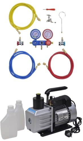 Mangloder Pompe à vide 50 L min avec distributeur à 2 voies Manomètre pour accessoires de climatisation, pièce de rechange, mobile portable, climatiseur split, montage universel, installation et