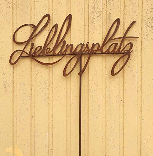 Schild LIEBLINGSPLATZ 70x35cm + Stab Gartenstecker Edelrost Rost rostige Gartendekoration + Original Pflegeanleitung von Steinfigurenwelt