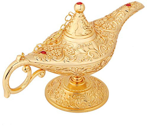 Ausla Aladdin Genie Lampe aus Zinklegierung, Genie Light Lampe, Aladdin light Magic Genie Light Metal geschnitzt Legend Lampe Wishing Light Pot Decor 21×11×7,2 CM 