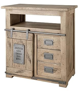 MASSIVMOEBEL24.DE Kommode Sideboard Mango Holz 3 Schubladen 1 Tür 3 Fächer massiv 80cm geweißt