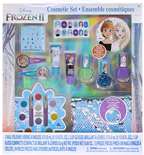 Townley Girl Disney Frozen 2 Ultimate Makeover Set with over 20 Pieces, Including Lip Gloss, Nail Polish, Press-On Nails, Nail Stickers and Reversible Sequin Bag, Ages 3+