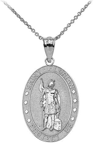 Little Treasures Heilige Florian Oval Medallion Anhänger Halskette in Sterling Silber 925 (Verfügbare Kettenlänge 40cm - 45cm - 50cm - 55cm)