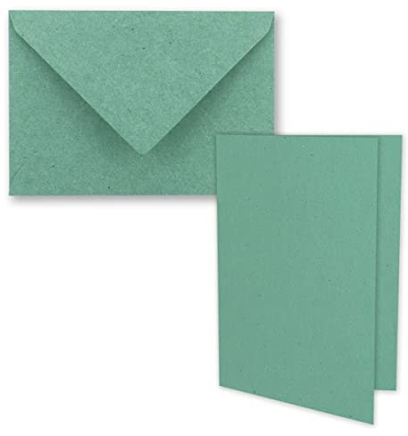 10x Vintage Kraftpapier Faltkarten SET - Eukalyptus (grün) - mit Umschlägen DIN B6-12 x 16,9 cm - blanko Recycling Klappkarten - GUSTAV NEUSER