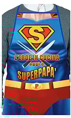 Delantal de cocina para papá con texto «El Eroe en la cocina hoy es superpapá», idea de regalo para el día del padre
