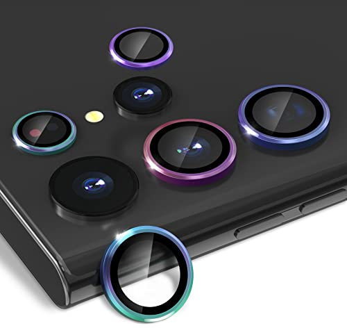 CloudValley Kameraschutz Kompatibel mit Samsung Galaxy S22 Ultra Kamera Panzerglas[3+2], Camera Protector HD Klar Aluminiumlegierung Kamera Schutzfolie Linse, Blasenfrei Gehärtetes Glas - Bunt