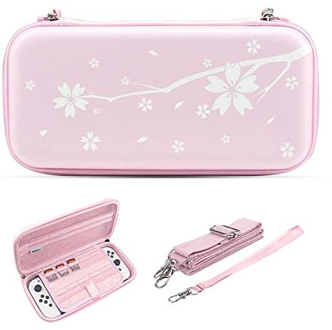 Mytrix Custodia per interruttore compatibile con console Nintendo Switch/OLED/Lite, accessori e giochi, custodia protettiva da viaggio, custodia rigida portatile con tasche, Solo custodia rosa, Sakura