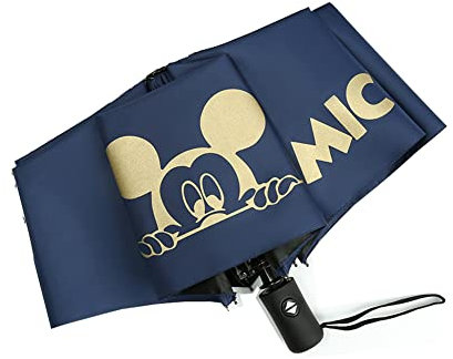 Finex Mickey – Kompakter Reise-Golfschirm mit automatischem Öffnen und Schließen, Ein-Knopf-Griff und Handgelenkschlaufe, Blau