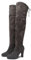 Remxi Stivali da donna sopra il ginocchio stivali alti coscia stivali lunghi con zip elastica stivali tacco alto per le donne, Grigio, 37 EU