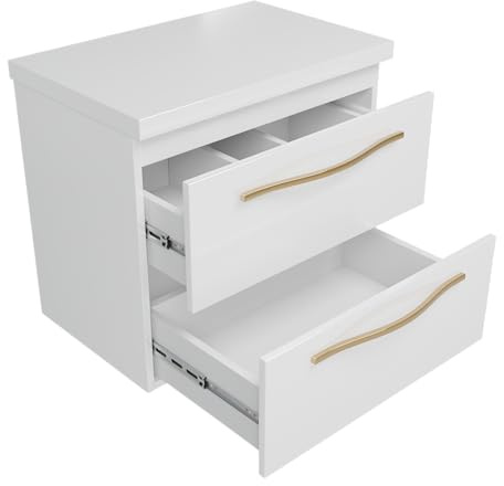 paplinskimoebel - Waschbeckenunterschrank mit Aufsatz 60 cm Breit Girona, Badezimmerschrank mit Aufsatz, Unterschrank für Aufsatzwaschbecken, Waschtischunterschrank Hochglanz - Weiß/Weiß