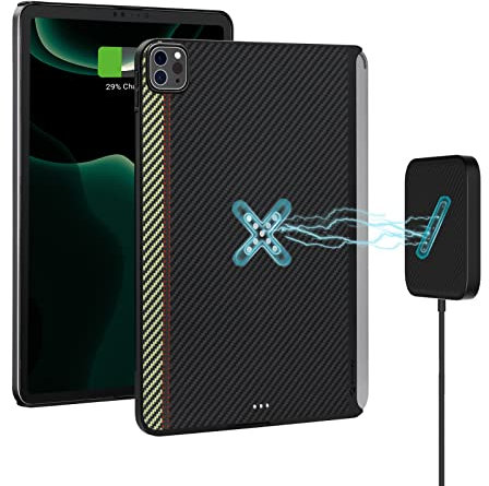 PITAKA Hülle für iPad Pro 12,9 2022/2021 Magnetische Aufladbare Schutzhülle Kompatibel mit Magic Keyboard Kabellose Ladehülle Ultradünn Tablet Hülle aus Aramidfaser [MagEZ Case Pro] Ouvertüre