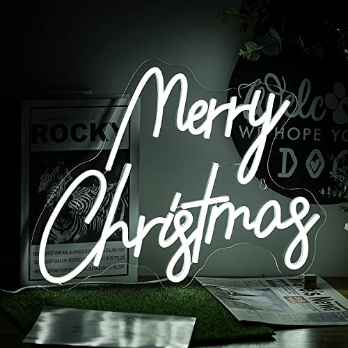 Frohe Weihnachten Neonschilder Weiß Frohe Weihnachten Neonlicht Dimmbar Acryl Neonlicht mit Schalter Neuheit Beleuchtung für Wanddekoration Weihnachten Party Kinderzimmer Neujahr Hochzeit Geburtstag