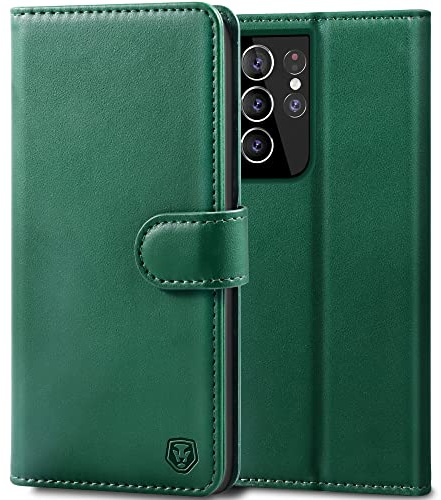 Kuafcase for Samsung S21 Ultra Case, Wallet Leather Flip Case with 4 Card Slots Magnetic Closure Kickstand Shockproof Protective Phone Case for Samsung Galaxy S21 Ultra - Dark Green