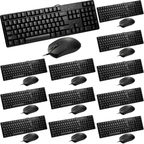 Fabbay 24 Pcs USB Wired Keyboard and Mouse Basic Wired Keyboard Mouse Combo 12 Wired Gaming Mouse 12 Corded Full Size Keyboard Compatible with Computer/Laptop/Windows/PC/Mac OS/Desktop