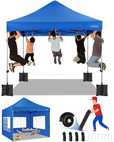 Tooluck Gazebo 3x3m Pieghevole Impermeabile con 4 Pareti Anti-UV 50+ per Giardino Esterno, Tenda Chiuso Resistente per Mercato, Feste con Borsa a Ruote, Blu (Meglio Antivento)