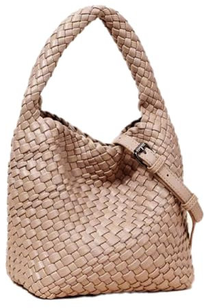 JRNDNIUO Gewebte Ledertaschen für Frauen, Knoted, Frauen, Handtasche, Designer-Schultertasche, Eimer, Geldbörse, handgefertigt, modische Tragetasche, Hobo-Tasche, klein, Beigea