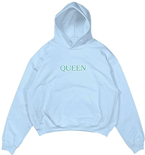 Queen Hoodie Radio Ga Ga Band Logo Official Unisex Light Blue Pullover M