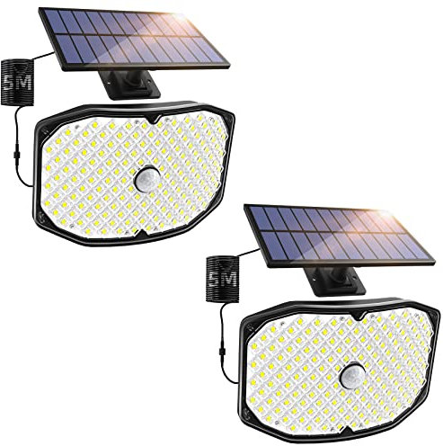 LEDYA Luces Solares Led Exterior Jardín, [2 Paquete 146 LED ] Super Brillantes Luz Focos Solar Exterior, IP65 Impermeable con Sensor de Movimiento para Puerta Delantera, Patio, Garaje, Jardín y Más