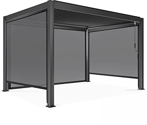 Oviala Pergola bioclimatique 3 x 4 m autoportée avec 3 Stores Gris