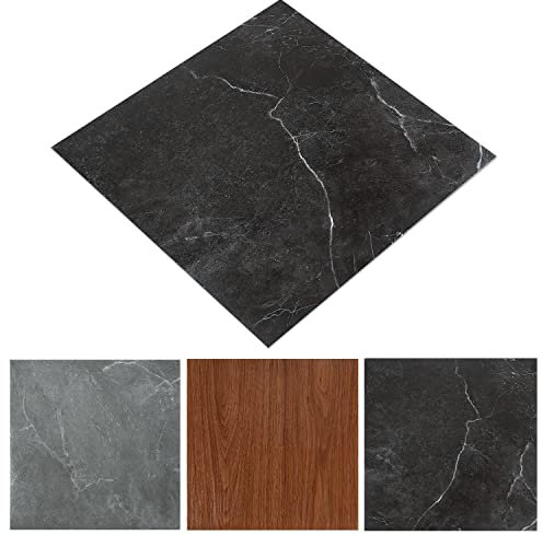 Izrielar PVC Bodenbelag, Selbstklebend Fliesen 30x30cm, Wasserdicht Vinylboden, Verschleißfest Fußboden Laminatboden Fliese, Vinyl Boden für Schlafzimmer Küche Wohnzimmer (33PCS, 3m², Schwarz Marmor)