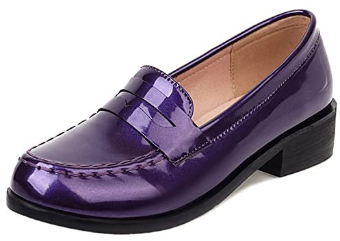 Donna Mocassini con Tacco Largo Punta Rotonda Pompe Casuale Senza Chiusura Scarpe Quotidiane con Tacco Medio, 16854Avr Viola Numero 38 EU
