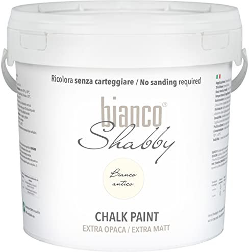 bianco Shabby® Bianco Antico (Antikweiß) - (5 Litres) Chalk Paint Kreidefarbe auf Wasserbasis für alle Oberflächen – geruchsneutral, einfach zu verarbeiten, extra matt