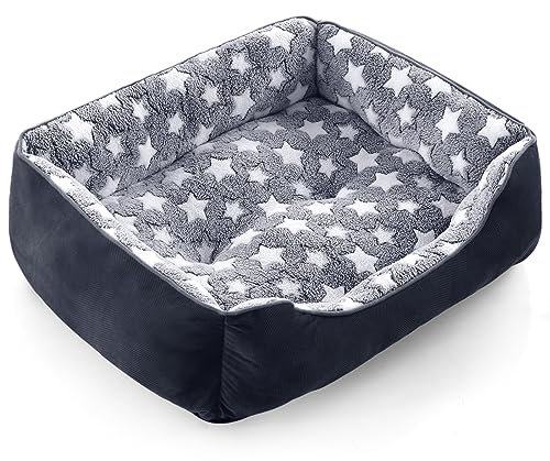 MIXJOY Hundebett Grosse Hunde, 89x63cm Hundebett waschbar, Anti-Angst Hundekorb mittelgroße Hunde, rutschfestes Haustierbett, Hundecouch Hundebett für Grosse Hunde Grau/Sterne