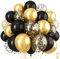 Isndare 35pc 12 Inch Black Gold Confetti Balloons Set - Black Metallic Gold Confetti Latex Balloons - Unisex Adult Kids - Perfect for Birthday, Wedding, Anniversary Parties - BALLOON SET